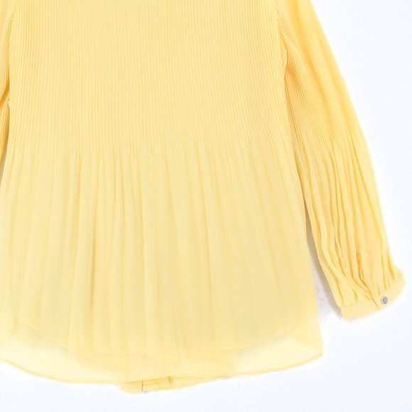 Alfani Womens Yellow Pleated Button Down Long Sleeve Banded Collar Top Plus 0X - Picture 5 of 7